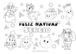 Coloriage personnalisable Cadeaux Sapin de Noël Père Noël Bonhomme de neige Noël Boule de Noël Flocons de neige Symboles Chaussette de Noël 