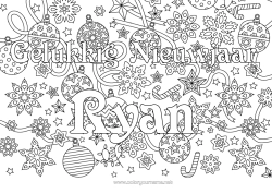 Coloriage personnalisable Fête Boule de Noël Décorations de Noël Bonne année Flocons de neige Nom décoré Étoiles Coloriages complexes Message 
