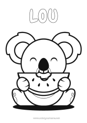 Página de desenho personalizável Fofo Kawaii Comida Animal Coal Frutas Desenhos para colorir fáceis Outros animais do mundo Melancia