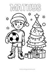 Página de desenho personalizável Bola de futebol Árvore de Natal Menino