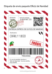 Página de desenho personalizável Elfo de Natal Cartas de duendes travessos Carta de Chegada do Duende Etiqueta de envio Lutin