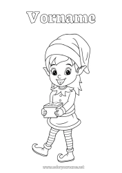 Página de desenho personalizável Presentes Elfo de Natal Menina Páginas para colorir de elfos