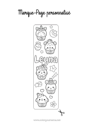 Página de desenho personalizável Bolo Kawaii Comida Marcador de Página Guloseimas, doces Cupcake