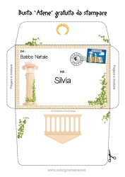 Tilpassbar fargeleggingssiden Sommer Konvolutt Land Hellas Utskriftsvennlig konvolutt Julealvens reise Konvolutt for nissepost Athen Historie