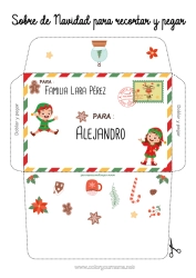 Página de desenho personalizável Elfo de Natal Natal Cartas de duendes travessos Envelope Envelope para imprimir Envelope de Natal