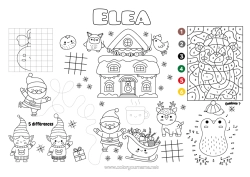 Anpassbare Malvorlage Weihnachtsmann Schlitten Weihnachtself Weihnachten Zahl Malen nach Zahlen Kinderaktivitäten Punkte verbinden Finde und entdecke Labyrinth Symmetrie Tischset zum Ausdrucken Verbinde die Zahlen