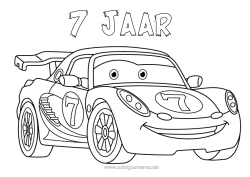 Pagină de colorat personalizabilă Vehicule Mașină Cursă Mașină de curse Mașini, furgonete și autorulote Vehicule de curse și circuite Desen animat Desen animat Vehicule personaje