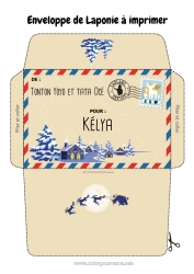 Página de desenho personalizável Inverno Natal Envelope País Envelope para imprimir Viagem do Elfo de Natal Lapônia Finlândia Envelope para correspondência do duende de Natal