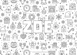 Pagina da colorare personalizzabile Regali Babbo Natale Natale Camino Animali della foresta Abete Cervo Sfondo decorativo