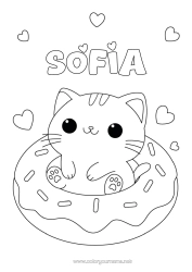 Pagina da colorare personalizzabile Gatto Kawaii Animale Ciambelle CanI e gatti