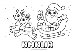 Anpassbare Malvorlage Geschenke Weihnachtsmann Rentier Schlitten Weihnachten Waldtiere