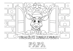 Colorear personalizable Reno Navidad Animales del bosque Mensaje “Feliz Navidad” Ventanas