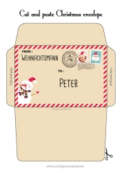 Página de desenho personalizável Natal Carta ao Papai Noel Envelope Envelope para imprimir Viagem do Elfo de Natal Envelope de Natal Envelope para correspondência do duende de Natal