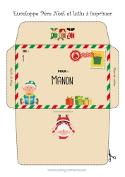 Coloriage personnalisable Père Noël Lutins de Noël Noël Enveloppe Enveloppe à imprimer Voyage de lutin farceur Enveloppe de Noël Enveloppe pour courrier du lutin farceur de Noël