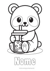 Página de desenho personalizável Fofo Kawaii Animal Panda Bebida Desenhos para colorir fáceis Outros animais do mundo Chá de bolhas