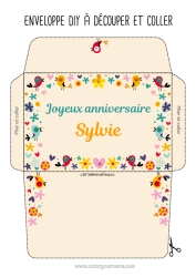 Colorear personalizable Flores Cumpleaños Pájaro Primavera Niñera Aves y mamíferos voladores Sobre para imprimir