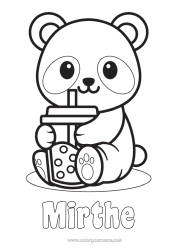 Página de desenho personalizável Fofo Kawaii Animal Panda Bebida Desenhos para colorir fáceis Outros animais do mundo Chá de bolhas