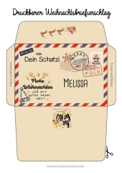 Página de desenho personalizável Inverno Natal Feliz Ano Novo Envelope Envelope para imprimir Mensagem de 