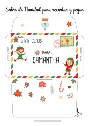 Página de desenho personalizável Elfo de Natal Natal Cartas de duendes travessos Envelope Envelope para imprimir Envelope de Natal