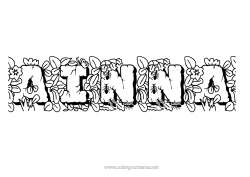 Página de desenho personalizável Aranha Flores Animal Folhas Nome decorado Formiga Insetos