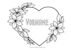 Coloriage personnalisable Fleurs Coeur Maman Mamie Bonne fête Je t'aime Saint valentin Grand coeur