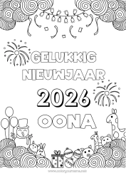 Coloriage personnalisable Bonhomme de neige Girafe Ballons Bonne année Feu d'artifice Zentangle Animaux sauvages d'Afrique Année personnalisable 2026 2027
