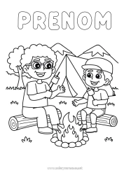 Pagina da colorare personalizzabile Caramelle Papà Nonno Dolci, zuccherini Barbecue Campeggio Allenatore Tenda Competizioni e premi Chamallows, marshmallow