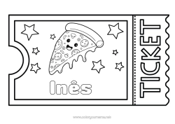 Colorear personalizable Kawaii Pizza Boleto, entrada