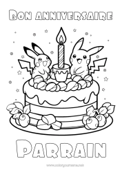 Colorear personalizable Tarta Cumpleaños Pokemon Manga Mensaje de feliz cumpleaños (inglés) Dibujo animado