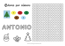 Página de desenho personalizável Árvore de Natal Natal Número Colorir por números Atividades para Crianças