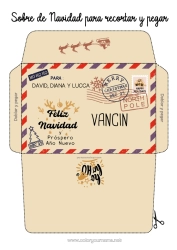 Página de desenho personalizável Inverno Natal Feliz Ano Novo Envelope Envelope para imprimir Mensagem de 