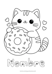 Página de desenho personalizável Fofo Gato Kawaii Animal Rosquinhas Desenhos para colorir fáceis Cães e gatos