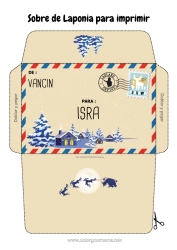 Página de desenho personalizável Inverno Natal Envelope País Envelope para imprimir Viagem do Elfo de Natal Lapônia Finlândia Envelope para correspondência do duende de Natal