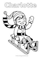 Colorear personalizable Invierno Elfos de navidad Trineo Dibujos de Elfos para colorear