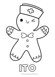 Pagina da colorare personalizzabile Natale Pan di Zenzero Professioni sanitarie Infermiere, Infermiera