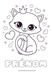 Pagina da colorare personalizzabile Carino Cuore Gatto Animale Corona CanI e gatti