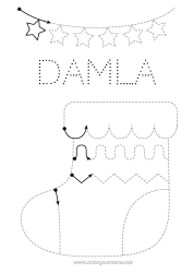 Colorear personalizable Navidad Guirnalda de Navidad Actividades para niños Une los puntos Trazo y color Calcetín de Navidad Ficha de grafismo para educación infantil