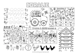 Pagina da colorare personalizzabile Gallina Maiale Attività per Bambini Animale Trattore Veicoli della fattoria Cerca e trova Traccia e colora Uccelli e mammiferi volanti Animali da fattoria Arnia Contadino Professioni agricole Labirinto Tovaglietta da stampare Oca