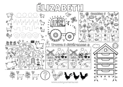 Pagina da colorare personalizzabile Gallina Maiale Attività per Bambini Animale Trattore Veicoli della fattoria Cerca e trova Traccia e colora Uccelli e mammiferi volanti Animali da fattoria Arnia Contadino Professioni agricole Labirinto Tovaglietta da stampare Oca