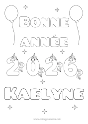 Colorear personalizable Unicornio Feliz año Dragones, unicornios y animales fantásticos 2026