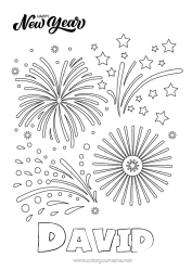 Coloriage personnalisable Bonne année Feu d'artifice Message 