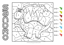 Pagina da colorare personalizzabile Dinosauri Numero Colorare per numeri Attività per Bambini Animale Sottrazioni Addizioni Diplodoco