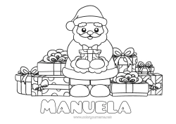 Página de desenho personalizável Presentes Pai Natal Natal Kawaii