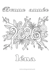 Anpassbare Malvorlage Blumen Frohes Neues Jahr Nachricht