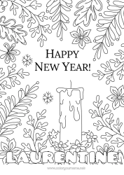 Anpassbare Malvorlage Kerze Frohes Neues Jahr Nachricht