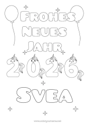 Colorear personalizable Unicornio Feliz año Dragones, unicornios y animales fantásticos 2026