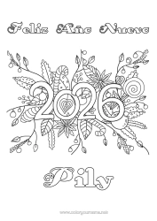 Página de desenho personalizável Flores Feliz Ano Novo Mensagem de