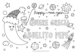 Coloriage personnalisable Fusée Bonne année Planètes et système solaire Lune Astronomie Véhicules aériens Message