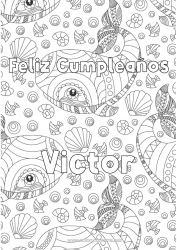 Coloriage personnalisable Baleine Animal Nom décoré Coquillages Coloriages complexes Zentangle Animaux marins ou aquatique Fond décoratif