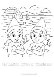 Colorear personalizable Elfos de navidad Dibujos de Elfos para colorear Iglús Viaje del duende navideño Laponia Varios duendes traviesos 🇪🇸 Duendes de Navidad Viajeros Banquisa